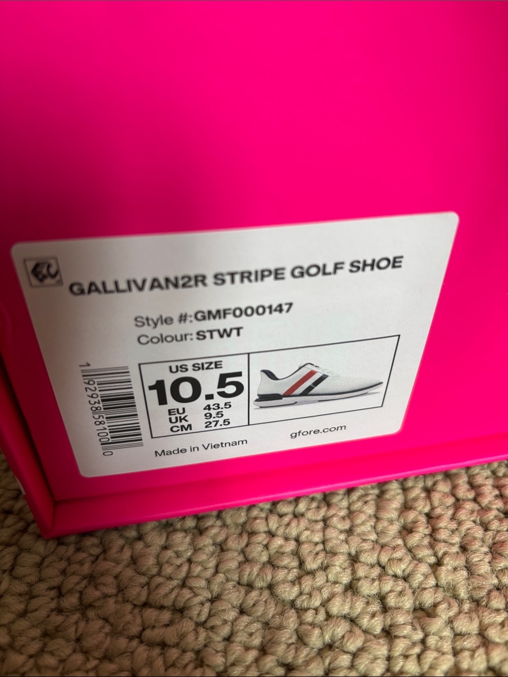G/FORE White Golf Shoes with Red & Navy Stripes - Picture 3 of 4